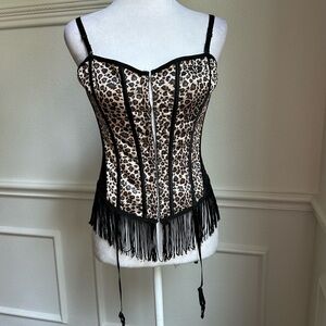 Corset with Animal Print Pattern and Fringe, Lingerie